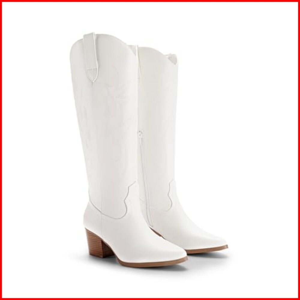 Knee High Cowboy Boots Women's Pull On Zipper Chunky Heel Pointed Toe - Picture 3 of 7